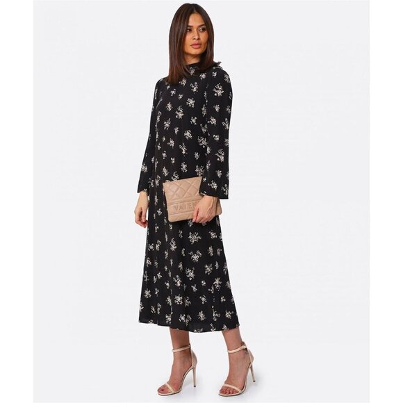 RIXO Selena Black Ditsy Bunch Floral Long Sleeve A-Line Midi Dress, Size XS - Picture 1 of 12